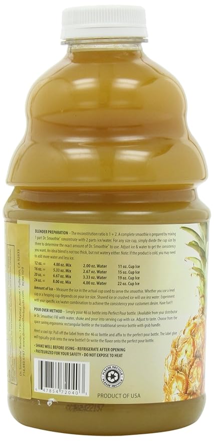 Dr. Smoothie 100% Crushed Fruit Concentrate Pineapple Paradise 46-Ounce Bottles (Pack of 2)