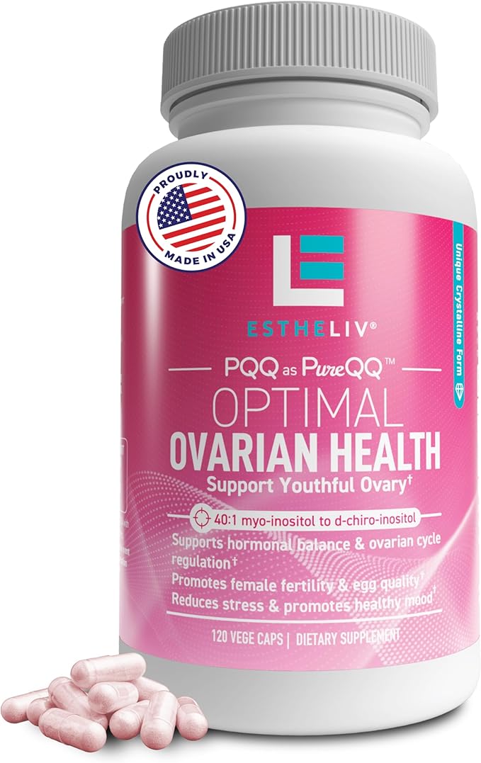 Optimal Ovarian Health | Myo-Inositol + D-Chiro &amp PQQ | Fertility Hormonal &amp Ovarian Support | PCOS Ideal 40:1 Ratio | Vitamin B8 Inositol Supplement for Women | Non- GMO | 120 Capsules