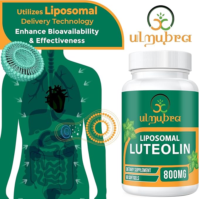 800MG Liposomal Luteolin Supplement - Maximum Absorption Premium Antioxidant Supplement for Brain &amp Overall Well-Being 120 Softgels - 60-Day Supply