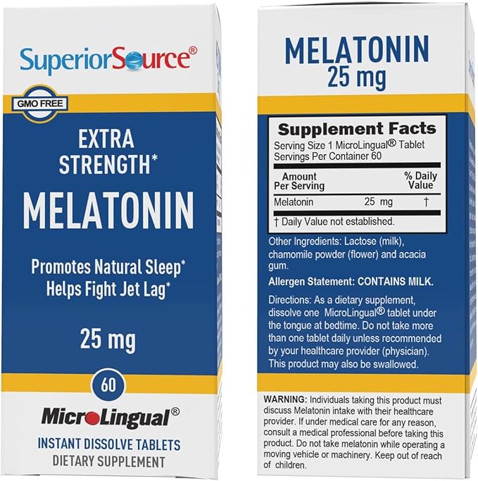 Superior Source Extra Strength Melatonin - Melatonin Supplement for Adults - Natural Sleep &amp Relaxation Support Formula - 25 mg Instant Dissolve Tablets (Pack of 2)
