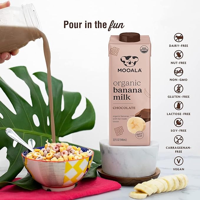 Mooala – Organic Chocolate Bananamilk 32 fl oz (Pack of 6) – Shelf-Stable Non-Dairy Nut-Free Gluten-Free Plant-Based Beverage
