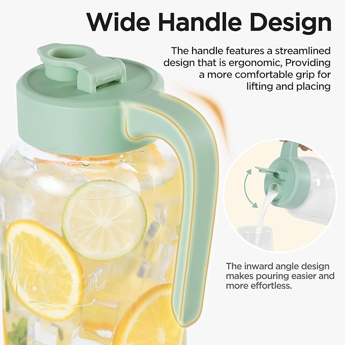Mason Jar Pitcher - Airtight &amp Leakproof Glass Pitcher with Lid Perfect for Breastmilk Cold Brew and Sun Tea 2 Quart (64 oz) Mason Jar with Pour Spout Lid