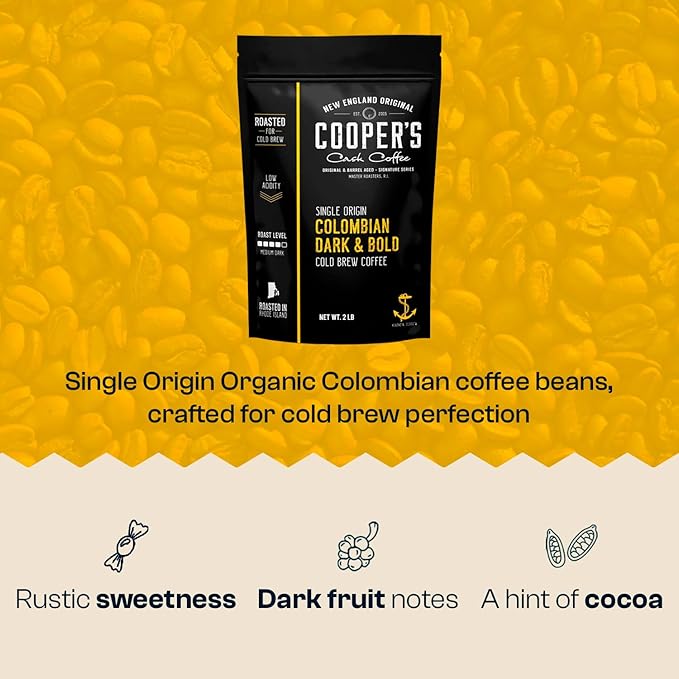 Colombian Dark Roast Single Origin Gourmet Organic Cold Brew Coffee Beans Smooth Taste of Cocoa with Light Fruited Flavors Cold Brew Coffee Grounds 2 lb Coffee Bag