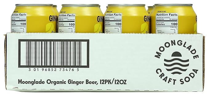 NEW! Moonglade Organic Ginger Beer Small Batch Craft Mixer Non-Alcoholic Fizzy Spicy Craft Soda (12 Pack)