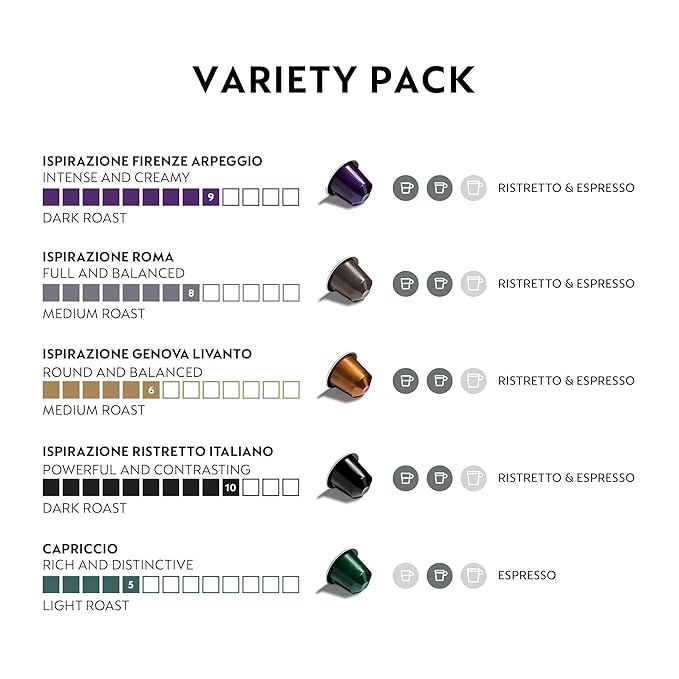 Nespresso Capsules Original Line Ispirazione Favorites Variety Pack Medium &amp Dark Roast Espresso Coffee 50 Count Coffee Pods