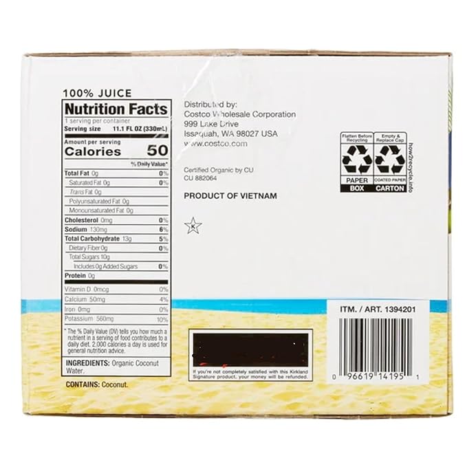 Coconut Water Organic Coconut Water No Sugar Added 11.1 Fl Oz 12 Ct With a Scooply Reusable Straw (Color May Very)