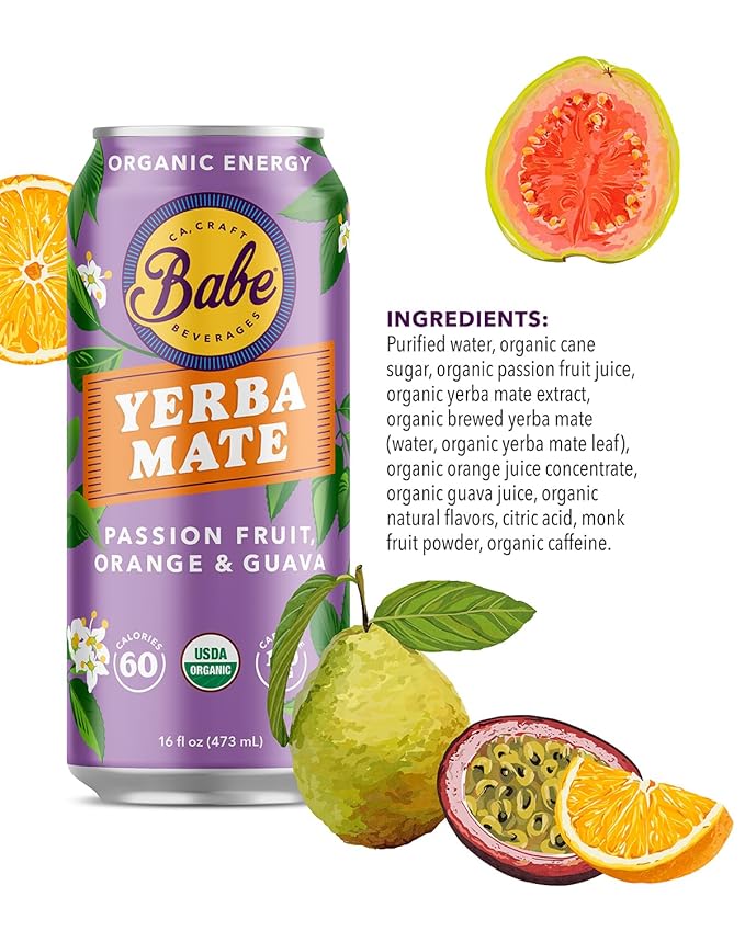 Babe Organic Yerba Mate Energy Drinks | 150mg Plant-Based Caffeine | Natural Yerba Mate Tea with No Crash No Jitters - Variety Pack (12 x 16oz Cans)