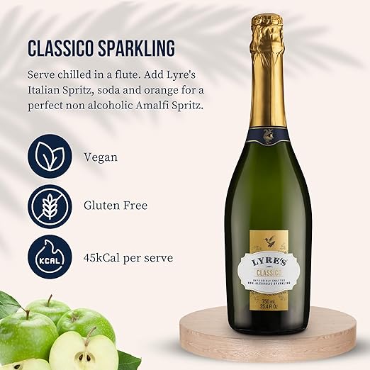 Lyre's Classico Grande Non Alcoholic Sparkling Wine Award-Winning Zero Alcohol Wine with Only 1.1g Sugar per Fl Oz and 45 Calories per serve (25.4 Fl Oz)