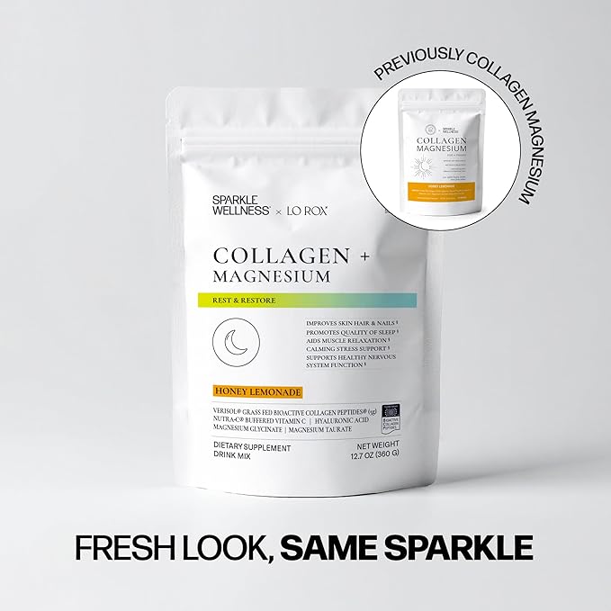 Collagen + Magnesium | VERISOL Bioactive Collagen Peptides Magnesium Glycinate &amp Taurate Salts | Lauren Roxburgh Rest + Restore | Calming Nightly Routine (Honey Lemonade) [30 Serves]