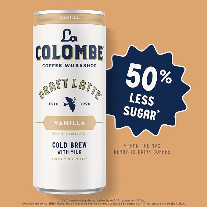 La Colombe Coffee Vanilla Draft Latte 11 fl oz Cans (Pack of 12) Coffeehouse Quality Cold Brew Specialty Grade Coffee Beans Ready-to-Drink On-the-Go