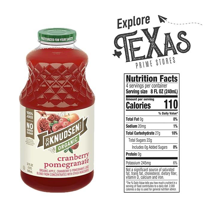R.W. Knudsen Organic 2-Pack Organic Cranberry Pomegranate Fruit Juice 100% USDA 32 fl oz Glass Bottle + 1 Utility Freebie by Lavinia