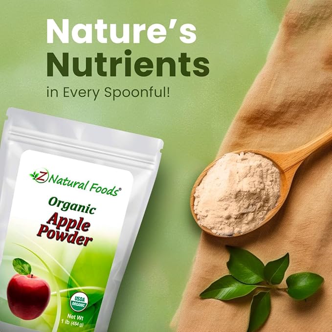 Z Natural Foods Organic Apple Powder Superfood Powder for Digestive Support and Energy Boost Ideal for Juice Smoothies and Recipes Non-GMO Vegan Gluten-Free Kosher 1 lb.