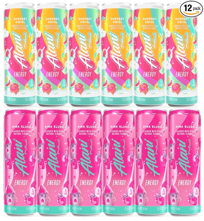 Alani Energy Drinks Assorted Variety Sugar Free Low Calorie Energy Drinks - Pre Workout Performance Zero Sugar 12 Fl Oz Cans ((9 Cans) 12 FL OZ Pink Slush &amp Sherbet Swirl)