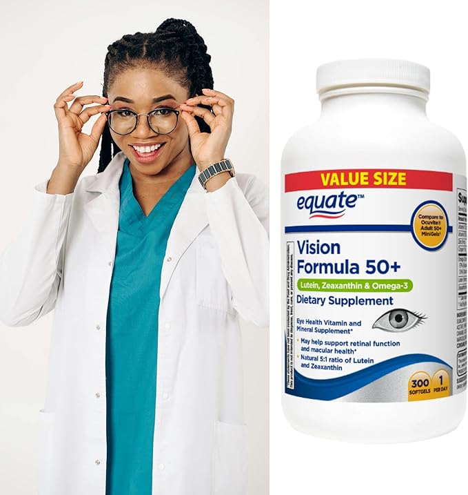 Equate Vision Formula 50+ Softgel Dietary Supplement 300 Count + me Gusta Sticker