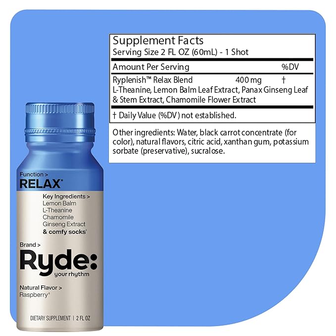 Ryde: Discovery Pack | Energize Focus &amp Relax Shots | Green Tea Caffeine Taurine Ginseng B Vitamins L-Theanine Lemon Balm Chamomile | 0 Calories 0 Sugar | Variety Pack – Try Them All (24 P