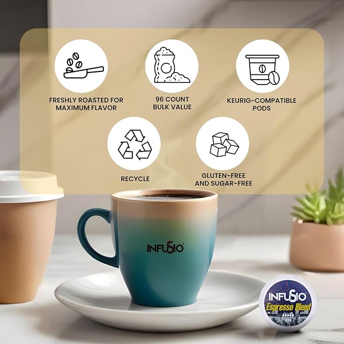 InfuSio Coffee Pods Variety Pack – 96 Count 12 Sophisticated Medium &amp Dark Roast Blends Crafted Blends Collection – Premium Single-Serve Coffee Compatible with Keurig K-Cup 2.0 Brewers