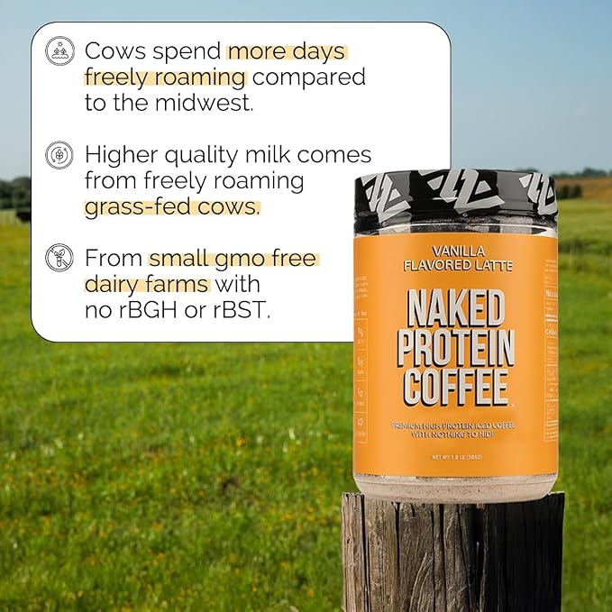 NAKED Vanilla Latte Protein Coffee - Premium Colombian Iced Coffee Protein Shake Drink Delicious Keto Friendly and Gluten Free 17 Servings