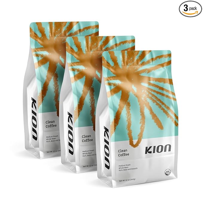 Kion Organic Whole Bean Coffee Tested for Toxins Ethically Sourced Rich Bold and Smooth Medium Roast 12 Oz (3 Pack)