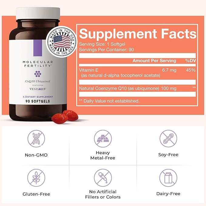 CoQ10 Ubiquinol with VESIsorb - Coenzyme Q10 Kaneka QH Ubiquinol Form 100mg Supplement for Women &amp Men - High Absorption Reproductive Wellness &amp Fertility Support - 90 Softgels