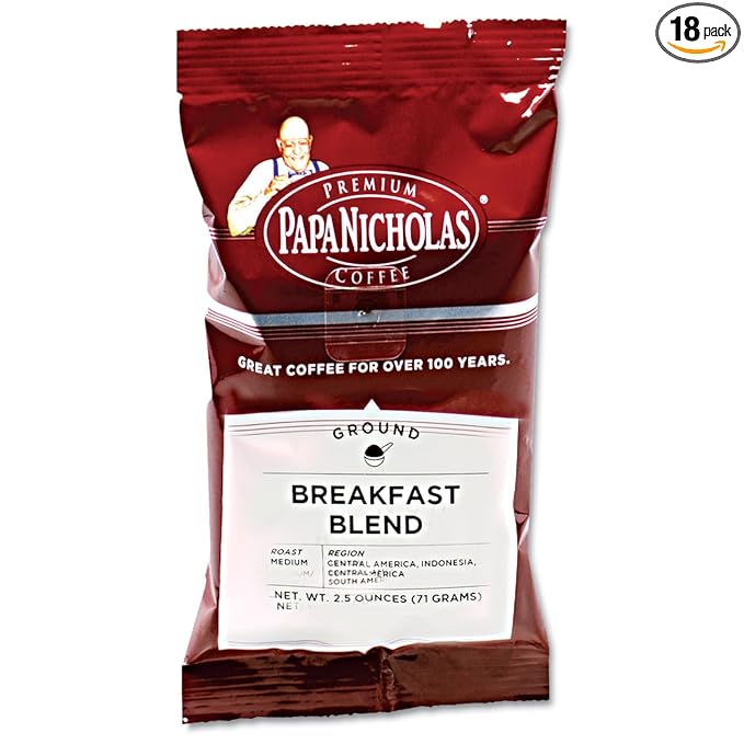 PapaNicholas Coffee 25184 Premium Coffee Breakfast Blend 18/Carton