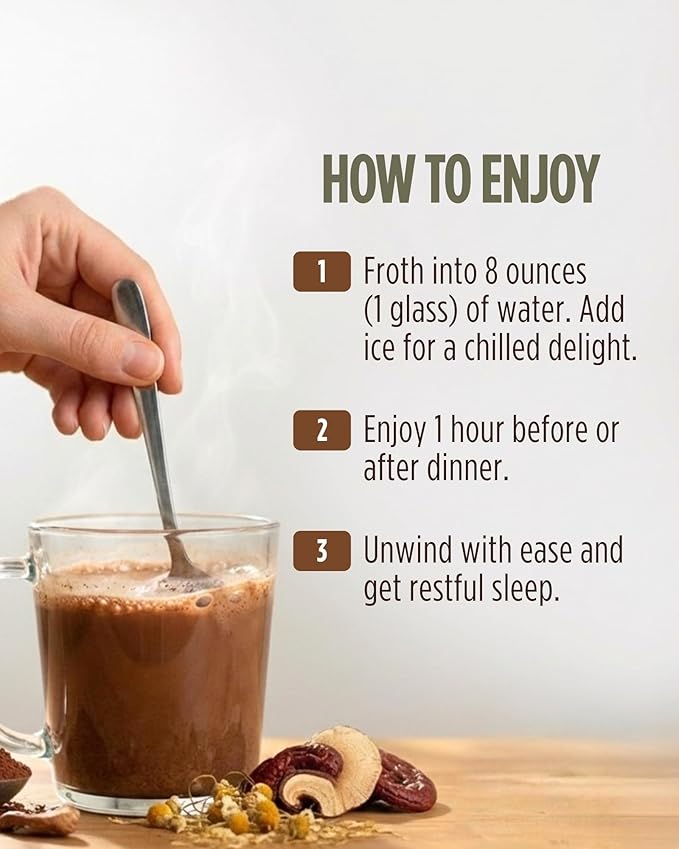 Calm Nighttime Magnesium Hot Cocoa – Melatonin-Free Natural Sleep Support Drink Mix with Reishi Mushroom Chamomile L-Theanine &amp L-Tryptophan – Calm Cinnamon Cocoa 20 Servings
