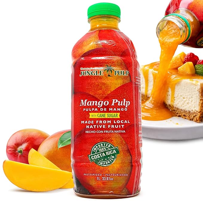 Jungle Pulp Mango Puree Costa Rica Blend for Cocktails Baking and Desserts -Never canned - Mix or pour into Smoothies Daiquiri Margaritas Ice Tea and Cakes- 1 Liter