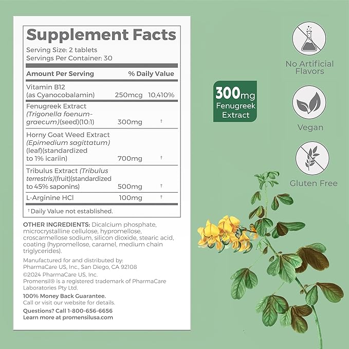 Promensil Libido &amp Energy - Libido Booster for Women Sexual Health Support for Women with Low Estrogen Fenugreek Horny Goat Weed &amp Vitamins for Menopause Clinically Proven - 30 Day Supply