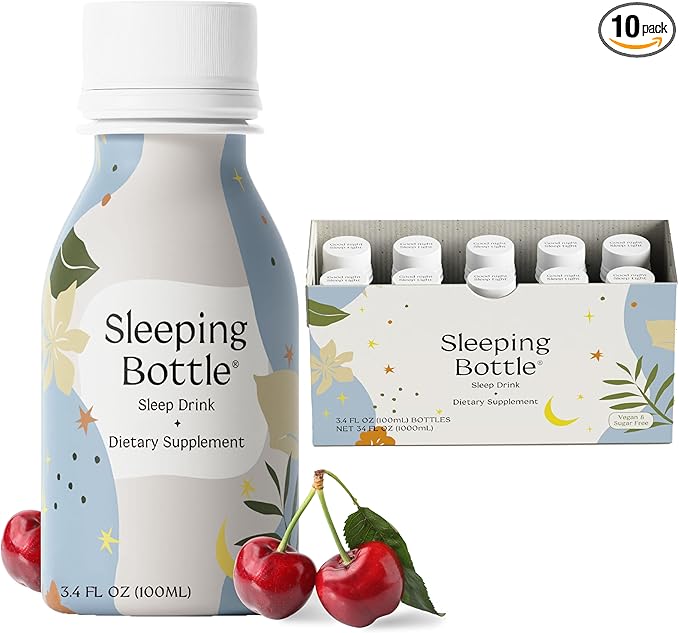 Sleep Aid Drink Melatonin Free Vegan No-Sugar Cherry Flavor (3.4 Fl Oz Pack of 10)