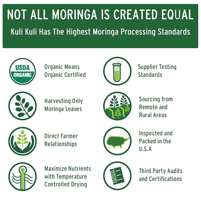 Kuli Kuli Moringa Oleifera Organic Leaf Powder &amp Green Smoothie 100% Pure USDA Certified &amp Non-GMO Moringa Powder Great with Smoothies Tea and Food 0.4 Ounce Pack of 20 (KK_PM)