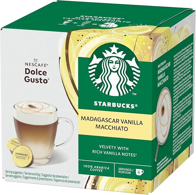 Starbucks Madagascar Vanilla Macchiato Coffee Pods by NESCAFÉ Dolce Gusto (Pack of 6 Total 72 Pods)