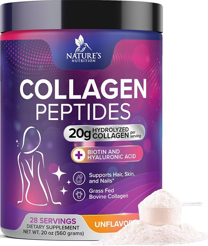 Collagen Peptides Powder - Hydrolyzed Type 1 &amp 3 Collagen Powder 20g per Serving with Hyaluronic Acid &amp Biotin - Vital Nails Skin &amp Joint Support - No Sugar Unflavored Bottled in USA -