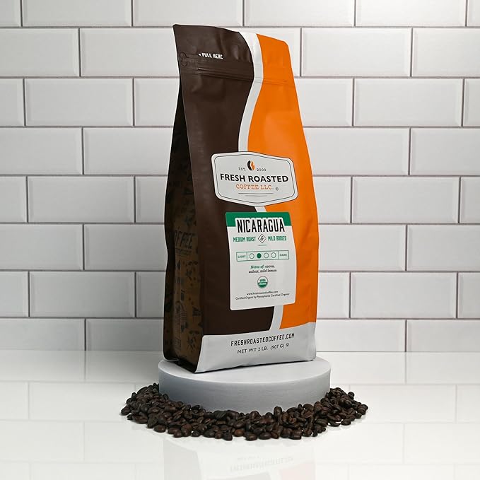 Fresh Roasted Coffee Organic Nicaragua | USDA Organic Kosher | Medium Roast 2 lb (32 oz) Whole Bean