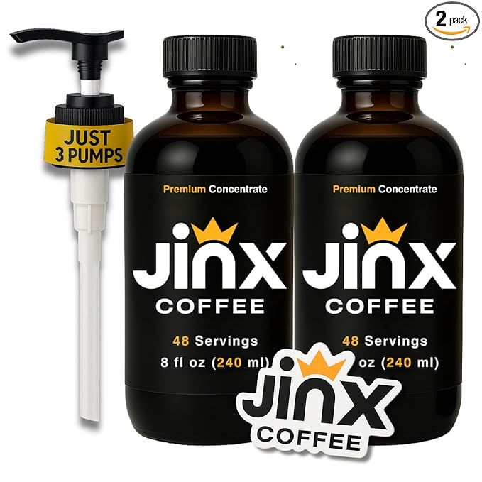 Jinx Coffee Concentrate – 50x Stronger Cold Brew Coffee | Strong Caffeine Concentrated Liquid Perfect for Instant Hot or Iced Coffees Cold Brew Concentrate Hot Drinks and Instant Espresso | 48 Ser