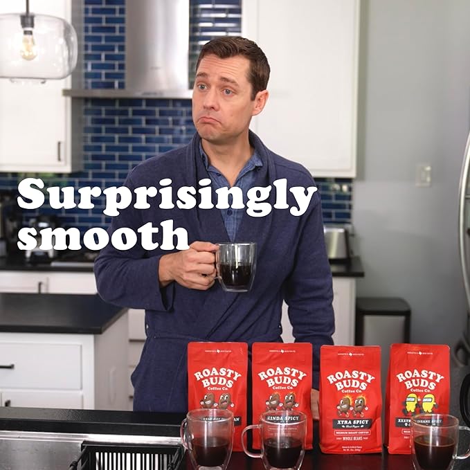 Roasty Buds XXXtra Spicy Carolina Reaper Coffee | Premium Arabica Whole Beans The Original Spicy Coffee (12 oz) | Gluten-Free No Sugar/Dairy/Soy/Egg Medium Roast Coffee (12 Ounce XXXtra Spicy Caro