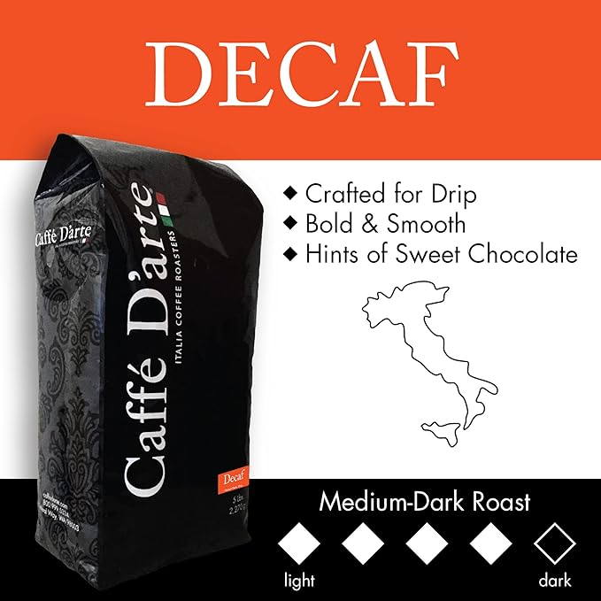 Caffe D’arte Decaf Whole Bean Espresso Coffee – Medium-Dark Roast with Bold Smooth Flavor and Rich Crema – Roasted in Seattle Perfect for Espresso Machines – 5 lb