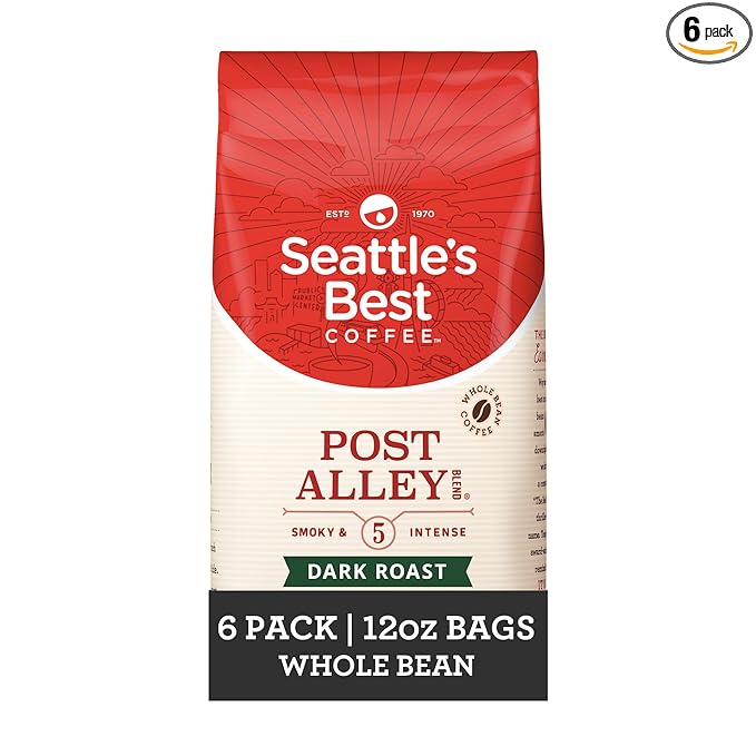 Seattle's Best Coffee Post Alley Blend Dark Roast Whole Bean Coffee | 12 Ounce Bags (Pack of 6)
