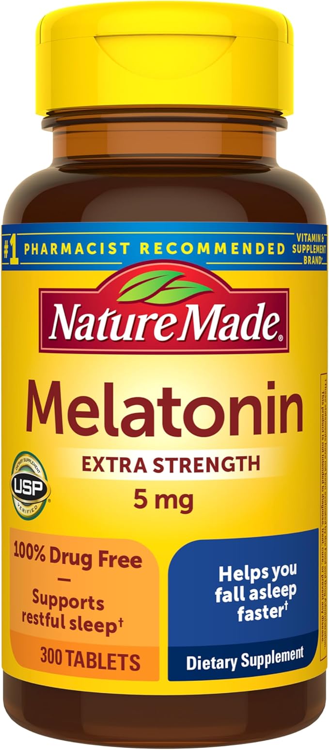 Nature Made Melatonin 5mg Extra Strength Tablets 100% Drug Free Sleep Aid Sleep Supplements for Adults 300 Tablets 300 Day Supply
