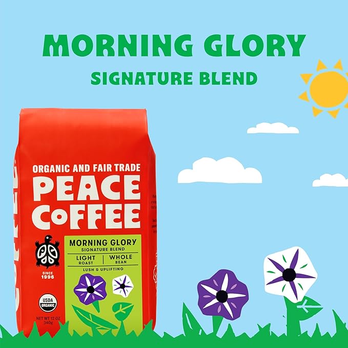 Peace Coffee Morning Glory Signature Blend | 20 oz Ground Light Roast | Organic Fair Trade | Smooth Mild Flavor | Shade Grown Fresh Roasted