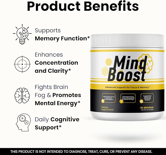(3 Pack) MindBoost Powder - Official Mind Boost Day Supplement Advanced Nootropic Premium Formula Natural Vitamins for Wellness - 3 Bottles for 3 Months