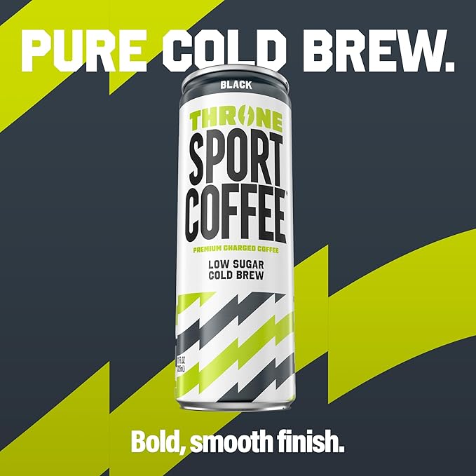 Throne Sport Coffee Cold Brew – Low Sugar. 150mg Natural Caffeine and B Vitamins – Dairy-Free Low Calorie –Premium Arabica NSF Certified Active Lifestyles – Black 12 Pack