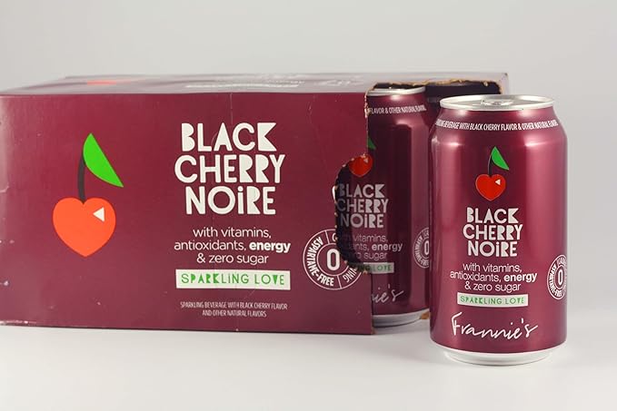 KauffmanTreats Frannie Sparkling Beverage- Zero Calories &amp Sugar Aspertame Free: 8-Ct 12 Oz. Cans (Black Cherry Noire)