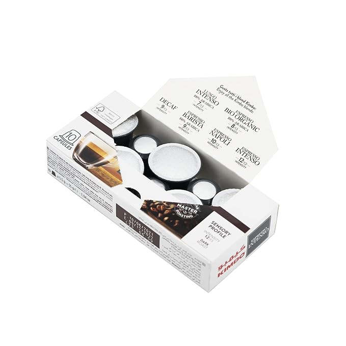 Kimbo Espresso Intenso Single Serve Compatible Coffee Capsules - Blended and Roasted in Italy - Dark Roast with Dark Chocolate Flavor - 10 Count