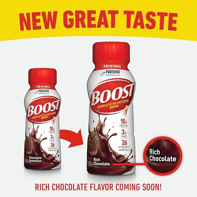 BOOST Original Ready to Drink Nutritional Drinks Rich Chocolate 8 Fl Oz Bottles (Pack of 24)