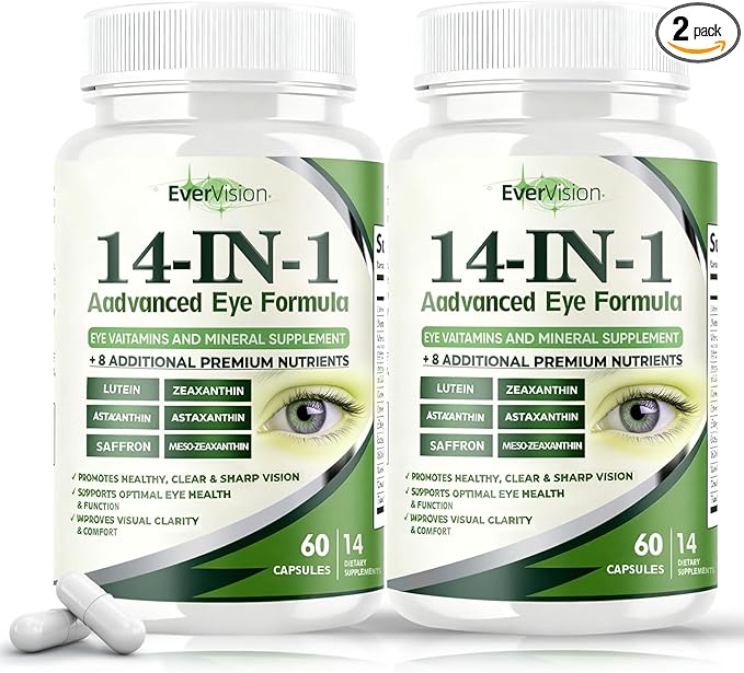 Evervision 14 in 1 Advanced Eye Formula Eye Vitamin and Mineral Supplement 60 Capsules -2PCS