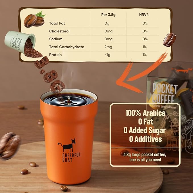 CheerfulGoat Instant Cold Brew Coffee – Speciality Javy Coffee Extract 100% Arabica Freeze-Dried No Sugar No Additives Low Acid Healthy for Iced &amp Hot Coffee Singapore Coffee 15 Servings