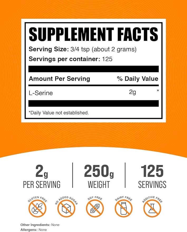 BulkSupplements.com L-Serine Powder - Serine Supplement Amino Acid Powder - Unflavored &amp Gluten Free 2g per Serving 250g (8.8 oz) (Pack of 1)