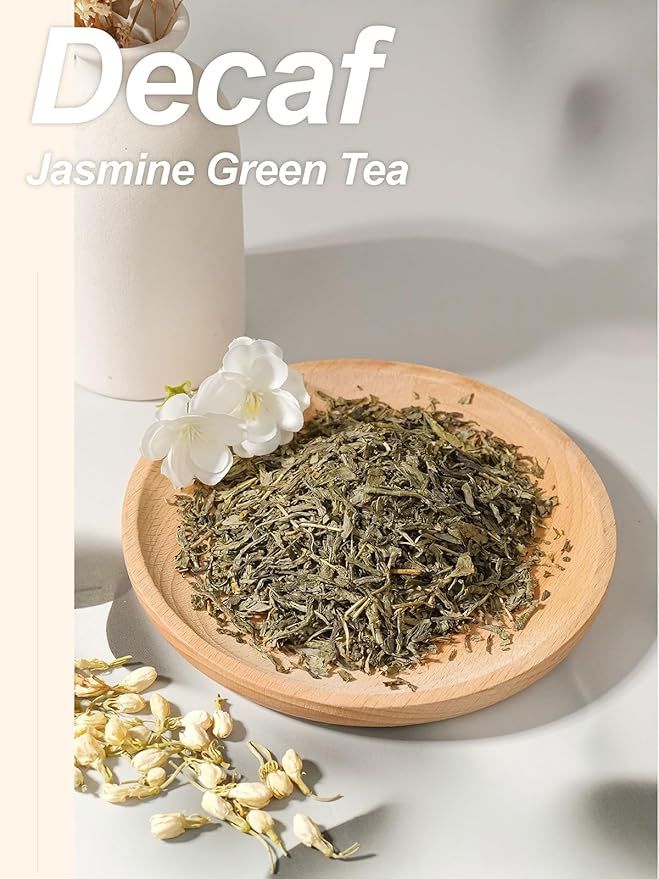 TeeLux Decaf Jasmine Green Tea Decaffeinated Jasmine Scented Green Tea Loose leaf Pleasant Aroma &amp Smooth Taste 16oz