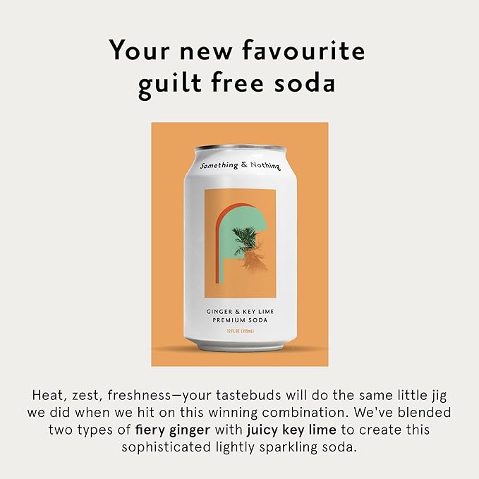 Something &amp Nothing Ginger &amp Lime Flavoured Sparkling Water | Lightly Carbonated Full Flavoured with Added Grape &amp Lemon Juice | Vegan &amp Low Calorie Soda | 12 Fl Oz Cans (Pack of 12)