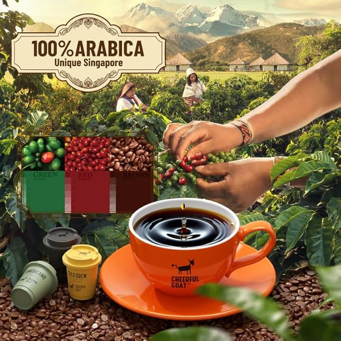 CheerfulGoat Instant Cold Brew Coffee – Speciality Javy Coffee Extract 100% Arabica Freeze-Dried No Sugar No Additives Low Acid Healthy for Iced &amp Hot Coffee Singapore Coffee 30 Servings