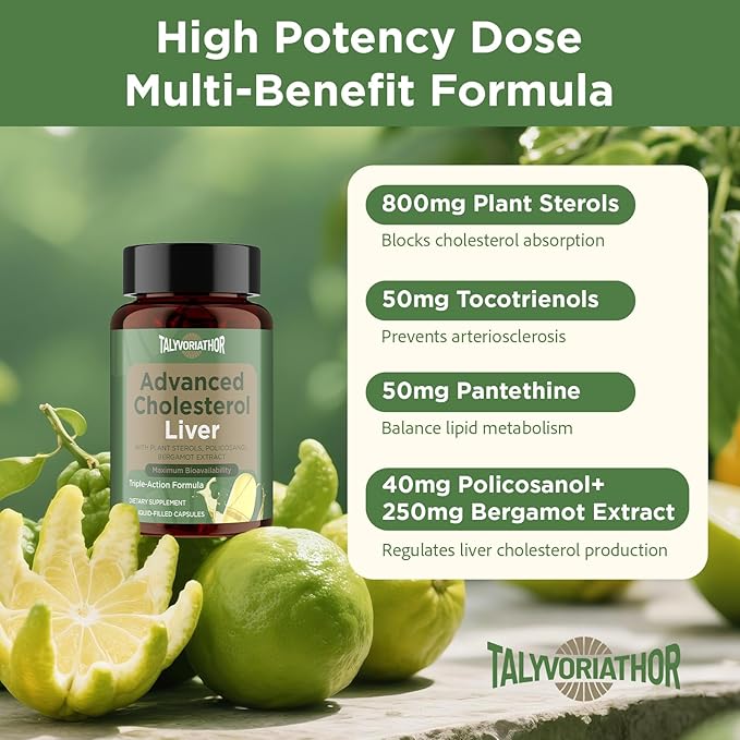 Advanced Cholesterol Lowering Supplements &amp for High Cholesterol | Liquid-Filled Capsules for Maximum Absorption | Plant Sterols Policosanol Bergamot Extract | Triple-Action Formula90 Capsules